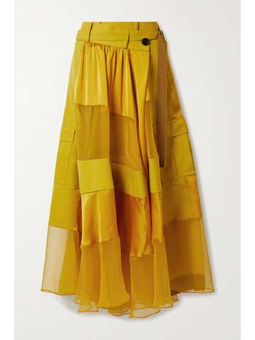 SACAI Patchwork satin, chiffon and crepe maxi wrap skirt
