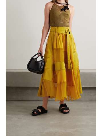 SACAI Patchwork satin, chiffon and crepe maxi wrap skirt