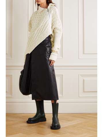 SACAI Asymmetric zip-detailed cable-knit wool sweater