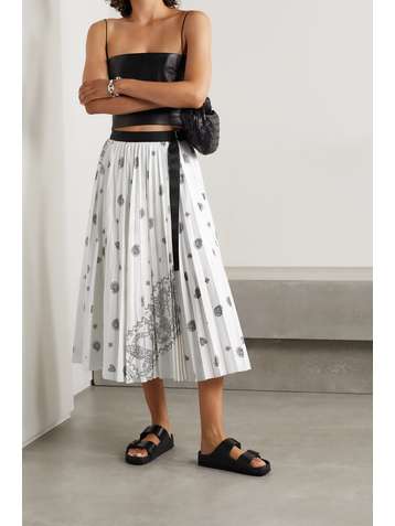 SACAI Plissierter Midi-Wickelrock aus bedruckter Baumwollpopeline mit Cut-outs