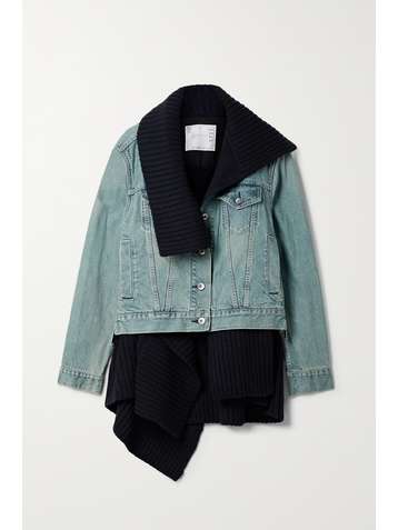 SACAI Layered denim and ribbed wool jacket