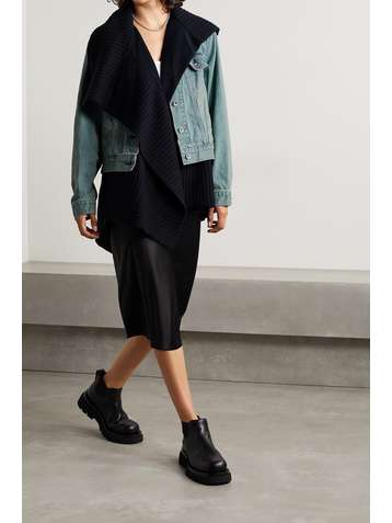 SACAI Layered denim and ribbed wool jacket