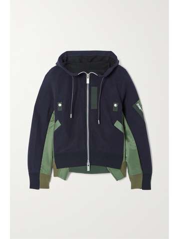 SACAI Hooded padded cotton-blend jersey and shell jacket
