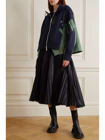 SACAI Hooded padded cotton-blend jersey and shell jacket