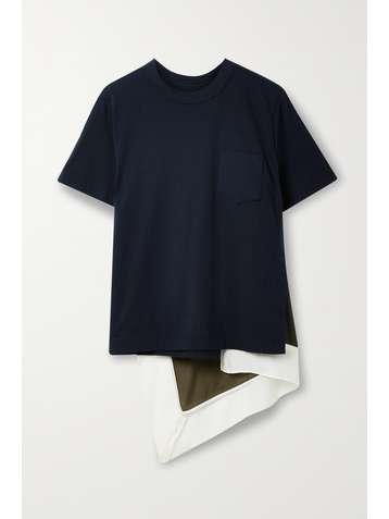SACAI Draped satin and cotton-jersey T-shirt