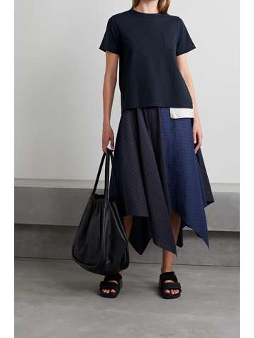 SACAI Draped satin and cotton-jersey T-shirt
