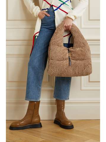 MONCLER Snow Tote aus wattiertem Shearling-Imitat mit Lederbesätzen