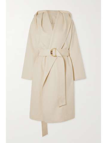 VINCE Manteau à capuche en laine vierge et cachemire mélangés à ceinture