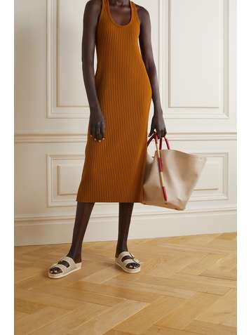 VINCE Robe midi en mailles côtelées