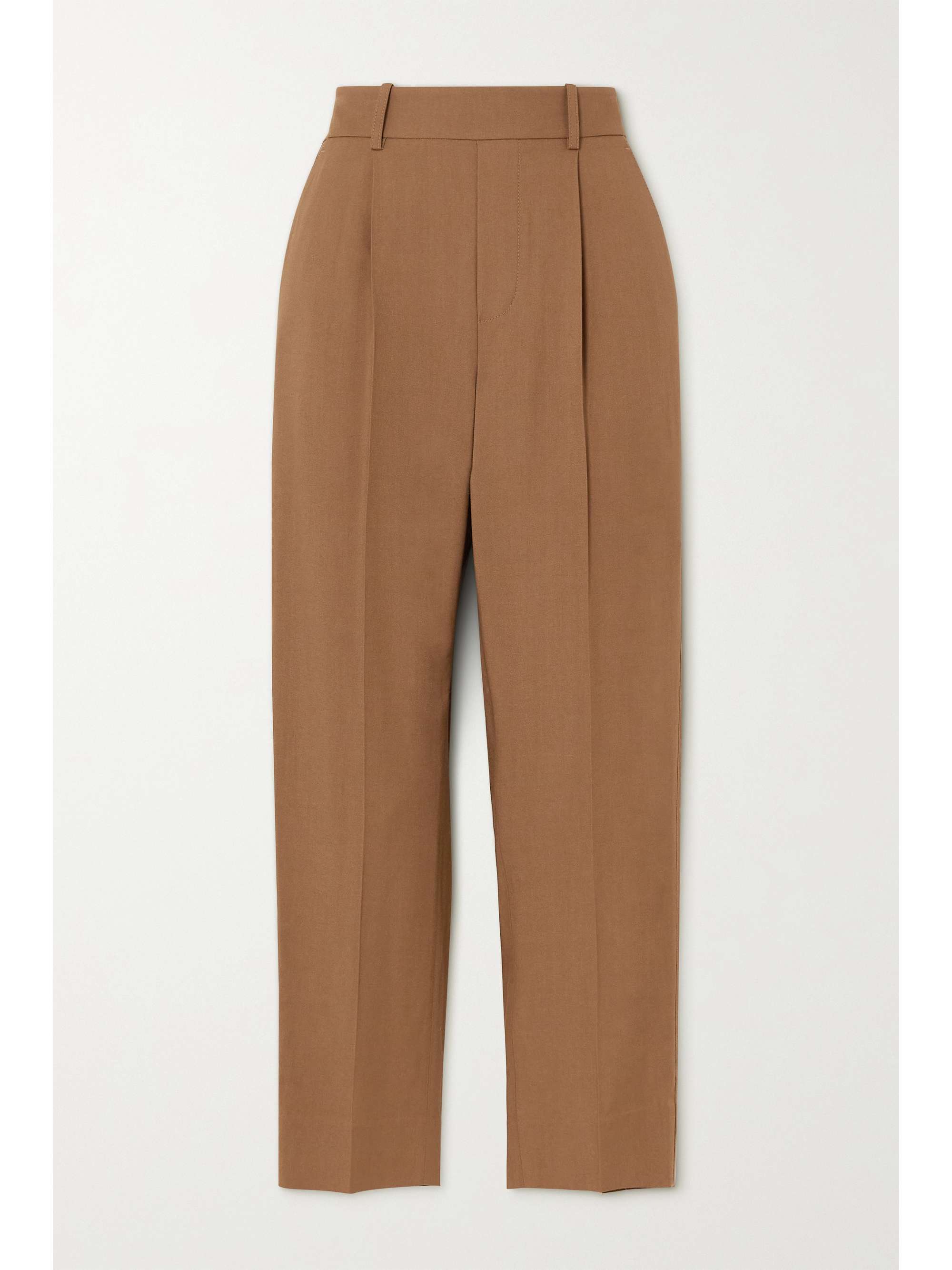 Brown Pleated twill tapered pants 