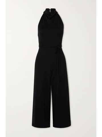 VINCE Cropped belted stretch-cotton and Lyocell-blend halterneck jumpsuit