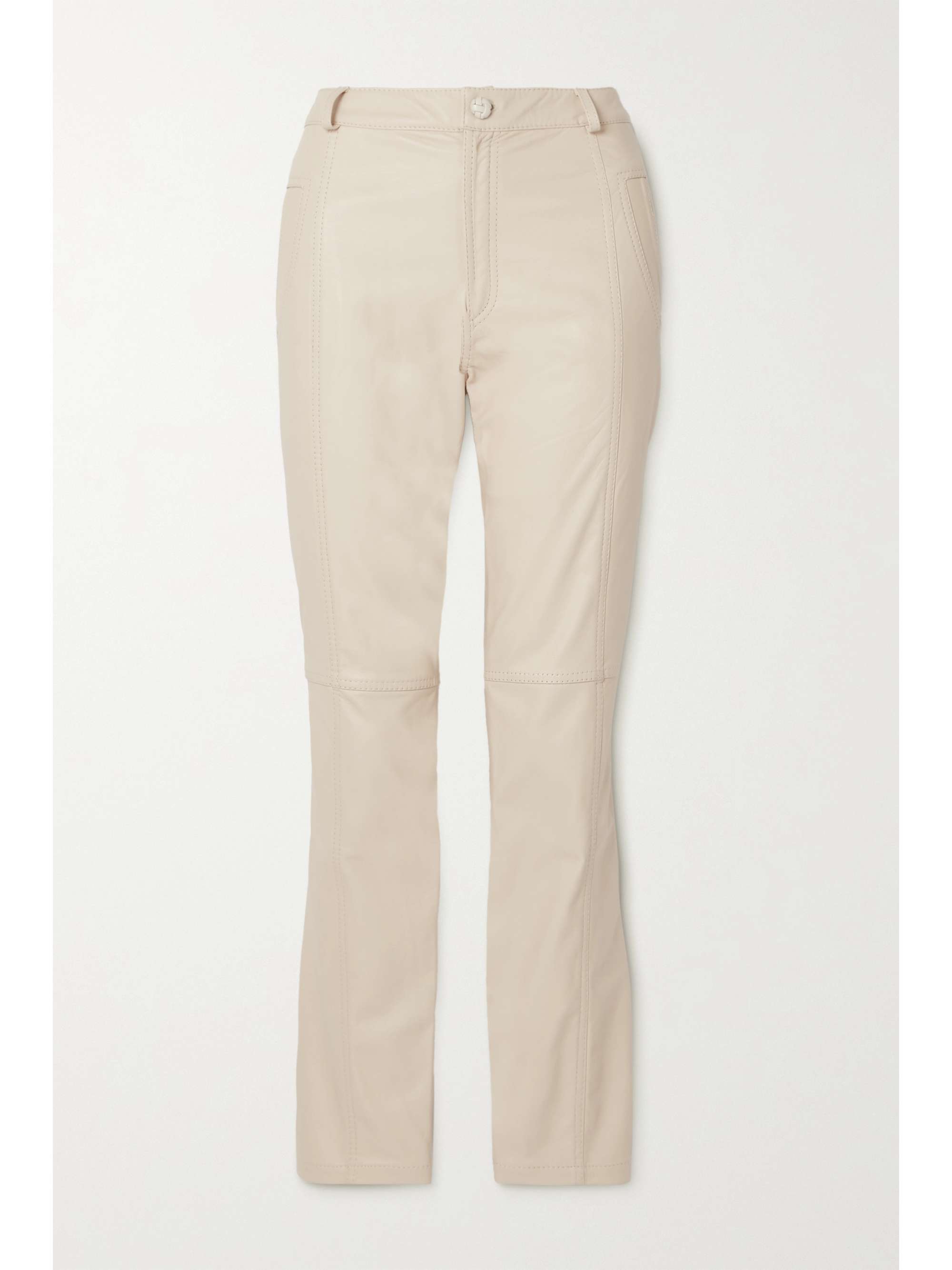 Ecru Paneled leather straight-leg pants 