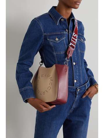 STELLA MCCARTNEY Mini perforated two-tone vegetarian leather shoulder bag
