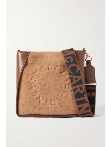 STELLA MCCARTNEY Mini studded faux shearling and vegetarian leather shoulder bag
