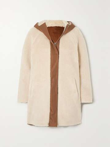 LORO PIANA Reversible hooded cashmere and silk-blend fleece and matte-satin coat