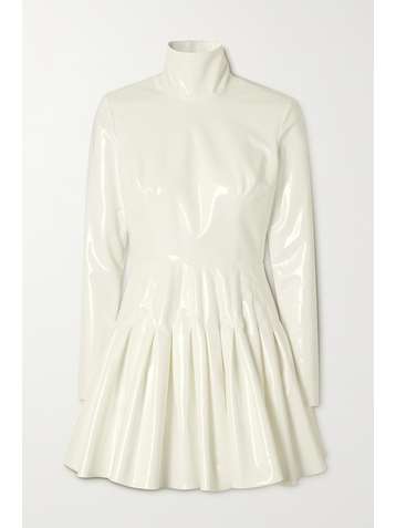 ALEX PERRY Miller pleated stretch-PVC turtleneck mini dress