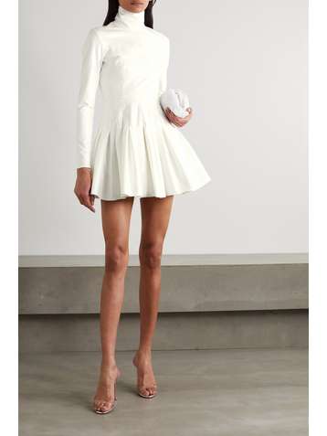 ALEX PERRY Miller pleated stretch-PVC turtleneck mini dress