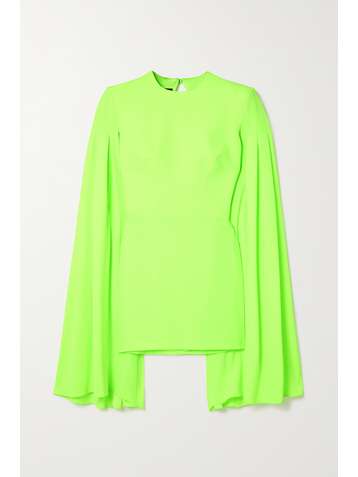 ALEX PERRY Tatum cape-effect open-back neon satin-crepe mini dress