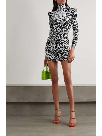 ALEX PERRY Ryan leopard-print stretch-jersey turtleneck mini dress