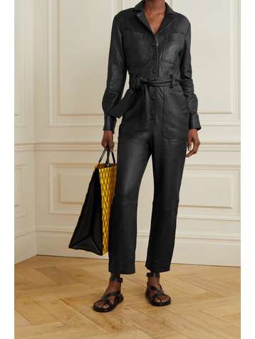 VERONICA BEARD Combi-pantalon en cuir à ceinture Loredana