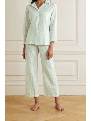 POUR LES FEMMES Pyjama aus Biobaumwoll-Voile in Knitteroptik