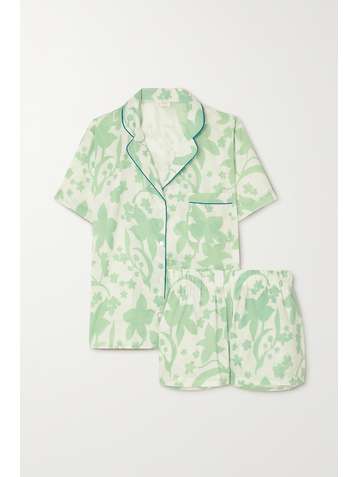 POUR LES FEMMES Pyjama aus bedrucktem Baumwoll-Voile mit Paspeln