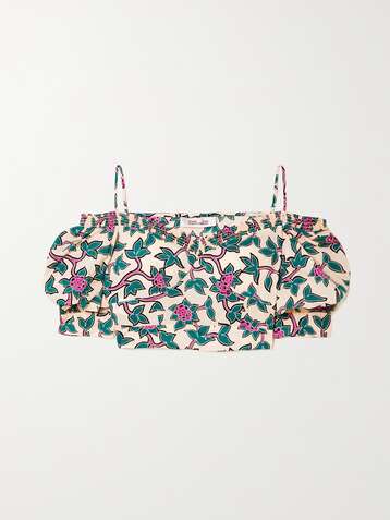 DIANE VON FURSTENBERG Margaret cold-shoulder floral-print cotton-poplin top