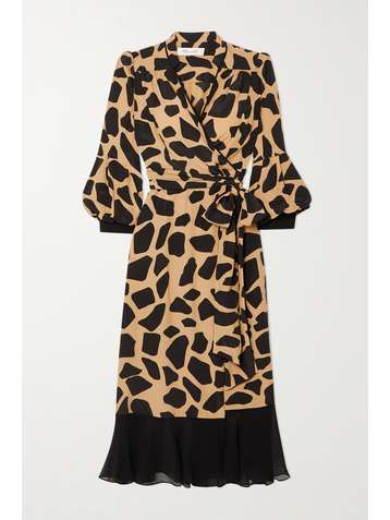 DIANE VON FURSTENBERG Lucille crepon-trimmed printed crepe wrap dress