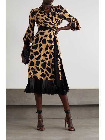 DIANE VON FURSTENBERG Lucille crepon-trimmed printed crepe wrap dress