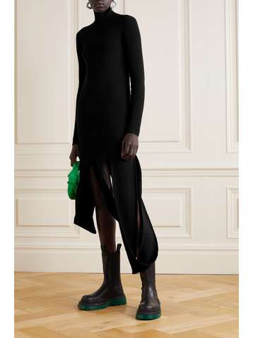 BOTTEGA VENETA Cutout ribbed wool-blend midi dress