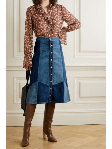 NILI LOTAN Madeline patchwork denim skirt