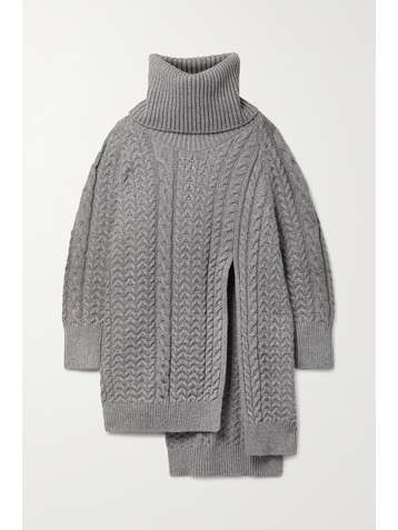STELLA MCCARTNEY + NET SUSTAIN oversized asymmetric cable-knit organic cotton-blend turtleneck cape