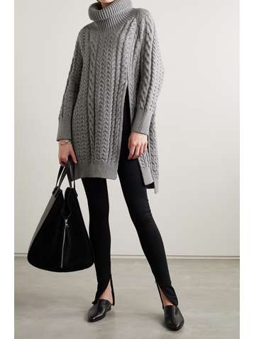 STELLA MCCARTNEY + NET SUSTAIN oversized asymmetric cable-knit organic cotton-blend turtleneck cape