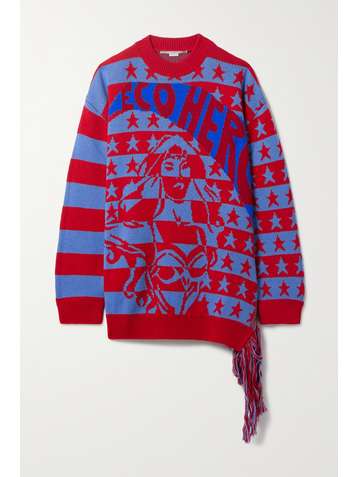 STELLA MCCARTNEY Eco Hero asymmetrischer Oversized-Pullover aus Wolle mit Intarsienmuster