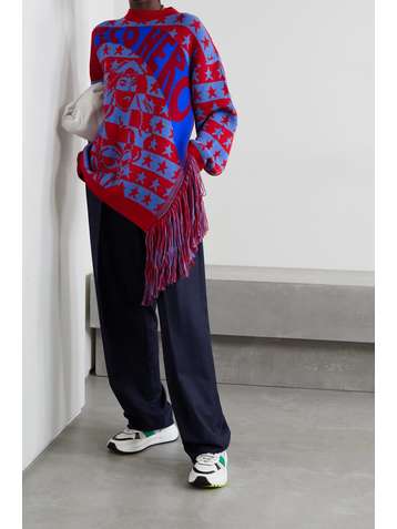 STELLA MCCARTNEY Eco Hero asymmetrischer Oversized-Pullover aus Wolle mit Intarsienmuster