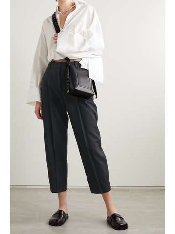 STELLA MCCARTNEY Dawson pleated herringbone wool-blend tapered pants