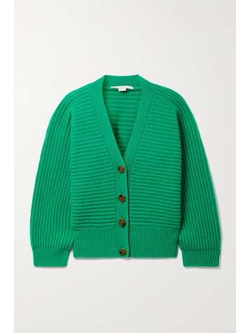 STELLA MCCARTNEY + NET SUSTAIN ribbed recycled cashmere and wool-blend cardigan