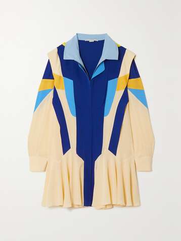 STELLA MCCARTNEY Monica hooded paneled silk crepe de chine mini dress