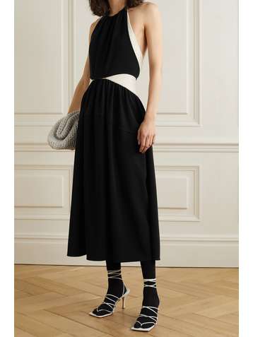 PROENZA SCHOULER Robe midi dos nu en crêpe et en tweed bouclé de coton mélangé