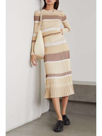 PROENZA SCHOULER Jupe midi en mailles côtelées métallisées à rayures