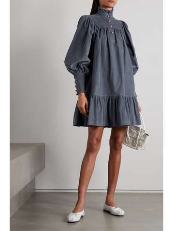 ANNA MASON Kasia Minikleid aus Baumwollcord mit Rüschen und Gürtel