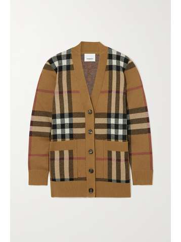 BURBERRY Checked wool and cashmere-blend cardigan