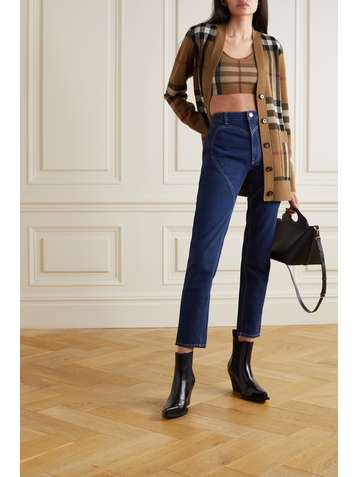 BURBERRY Checked wool and cashmere-blend cardigan