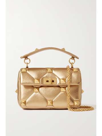 VALENTINO Valentino Garavani Roman Stud quilted metallic leather shoulder bag