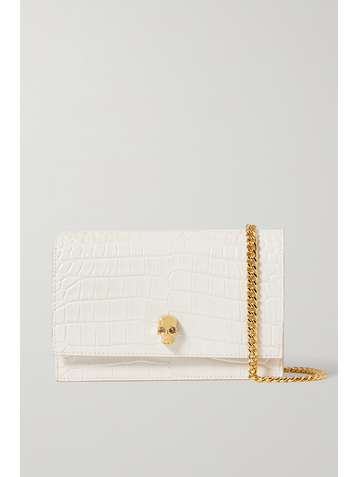 ALEXANDER MCQUEEN Skull mini Schultertasche aus Leder mit Krokodileffekt und Verzierung