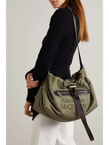 ALEXANDER MCQUEEN The Bundle Schultertasche aus Shell mit Lederbesätzen und Stickerei