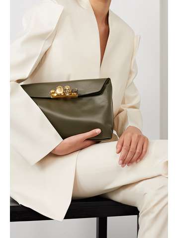 ALEXANDER MCQUEEN Four Ring embellished leather pouch