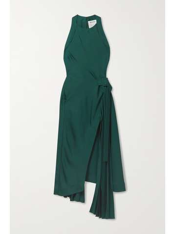 MONSE Asymmetric wrap-effect pleated satin-crepe midi dress