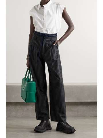 MONSE Shell-trimmed pinstriped wool-blend straight-leg pants
