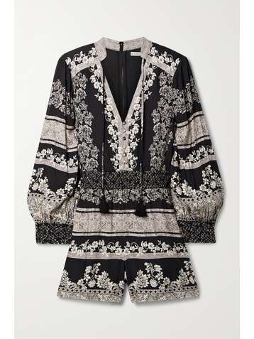 ALICE + OLIVIA Senna tasseled floral-print twill playsuit